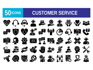 Customer service icon set. Containing customer satisfied, assistance, experience, feedback, operator and technical support icons. Solid icon collection.