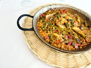 Traditional vegetable paella ready to enjoy.