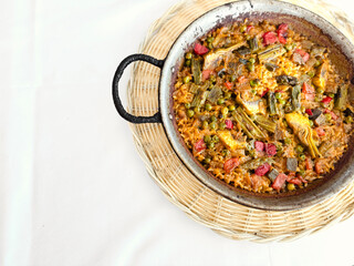 Traditional vegetable paella ready to enjoy.