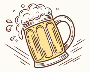 Beer Mug with Foam Splashing in Vintage Style  