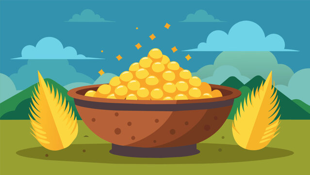 Ancient corn kernels are soaked overnight before being ground into a fine meal for the Sopa Paraguaya.. Vector illustration
