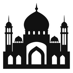 Islamic Mosque Silhouette Vector – Traditional Black Mosque Icon with Crescent Domes for Eid, Ramadan & Religious Designs