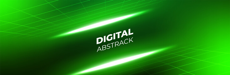 Dark green digital technology background with neon light effect for product presentation, perspective template. Abstract vector design