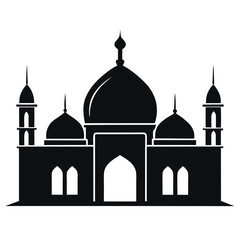 Islamic Mosque Silhouette Vector – Traditional Black Mosque Icon with Crescent Domes for Eid, Ramadan & Religious Designs