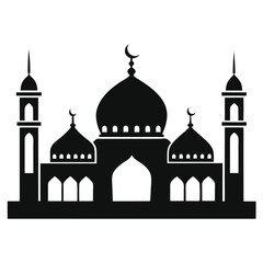 Islamic Mosque Silhouette Vector – Traditional Black Mosque Icon with Crescent Domes for Eid, Ramadan & Religious Designs