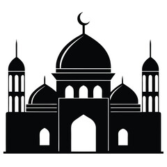 Islamic Mosque Silhouette Vector – Traditional Black Mosque Icon with Crescent Domes for Eid, Ramadan & Religious Designs