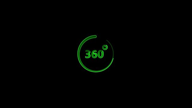 neon 360 degree view icon animation, Icon 360&deg; animation with optional lama matte. Angle 360 degree. Virtual reality. Panorama. Transparent background. Alpha channel.
