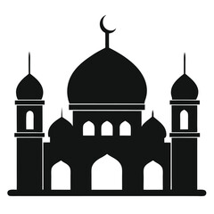 Islamic Mosque Silhouette Vector – Traditional Black Mosque Icon with Crescent Domes for Eid, Ramadan & Religious Designs