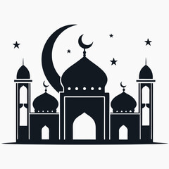 Islamic Mosque Silhouette Vector – Traditional Black Mosque Icon with Crescent Domes for Eid, Ramadan & Religious Designs