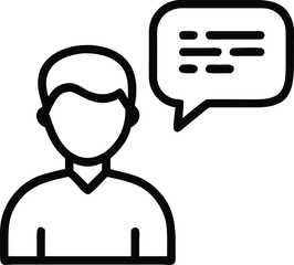 Outline Man with Speech Bubble Icon on Transparent Background, Communication Icon