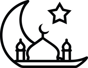 Outlined Mosque Vector Icon – Islamic Architecture Line Art for Ramadan, Eid, and Religious Designs