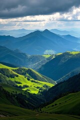 Obraz premium mountains with green grass and trees in the foreground