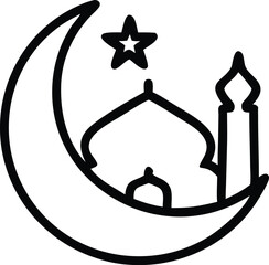 Outlined Mosque Vector Icon – Islamic Architecture Line Art for Ramadan, Eid, and Religious Designs