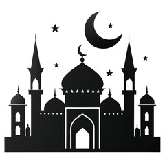 Islamic Mosque Silhouette Vector – Traditional Black Mosque Icon with Crescent Domes for Eid, Ramadan & Religious Designs