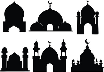 Islamic Mosque Silhouette Vector Set – Collection of Traditional Mosque Icons and Minaret Illustrations
