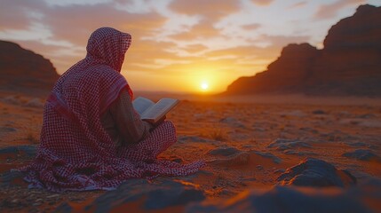 Sunset Serenity: A Man Reads in Wadi Rum Desert