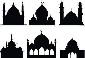 Islamic Mosque Silhouette Vector Set – Collection of Traditional Mosque Icons and Minaret Illustrations