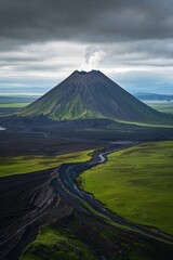 Fototapeta premium a view of a mountain with a river running through it