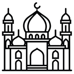 Outlined Mosque Vector Icon – Islamic Architecture Line Art for Ramadan, Eid, and Religious Designs