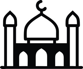 Outlined Mosque Vector Icon – Islamic Architecture Line Art for Ramadan, Eid, and Religious Designs