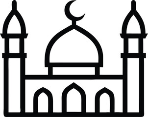 Outlined Mosque Vector Icon – Islamic Architecture Line Art for Ramadan, Eid, and Religious Designs