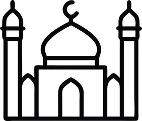 Outlined Mosque Vector Icon – Islamic Architecture Line Art for Ramadan, Eid, and Religious Designs