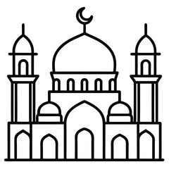 Islamic Mosque Silhouette Vector – Traditional Black Mosque Icon with Crescent Domes for Eid, Ramadan & Religious Designs