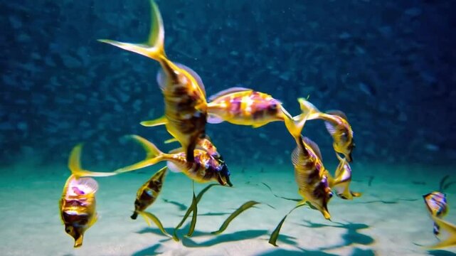 group of sea horses floating gently