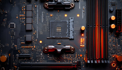 Fototapeta premium Computer board, macro view. Electronic engineering