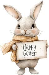 Rabbit holding an easter sign watercolor vintage on transparent background. symbol happy easter png illustration