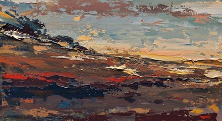 Impasto Landscape: Sunset Hues and Textured Terrain