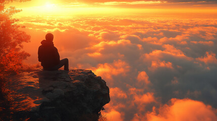 Obraz premium silhouette of a man sitting on a rock