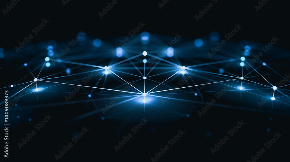 Poster network connection: dynamic interplay of interconnected nodes, each a beacon of data, forming an int