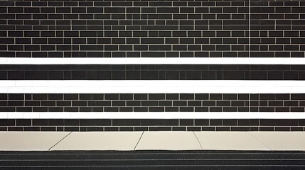 Monochrome brick pattern with horizontal bands provides depth and dimension