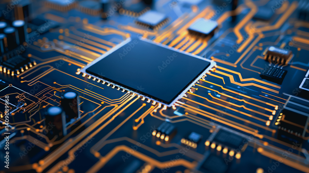 Poster the core of innovation: close-up of a cutting-edge computer processor, showcasing intricate circuits
