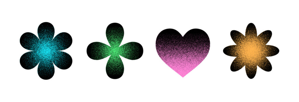 Shapes with gradient grainy textures on a white background.