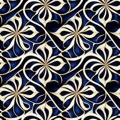 Fototapeta premium A blue and gold floral pattern on a black background.