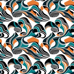 A blue and orange abstract pattern on a white background.