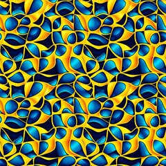 A blue and yellow abstract pattern on a black background.