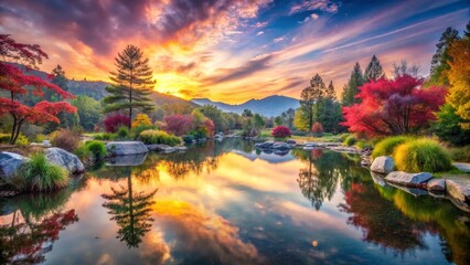 Fototapeta premium Autumn Landscape with Lake Reflection