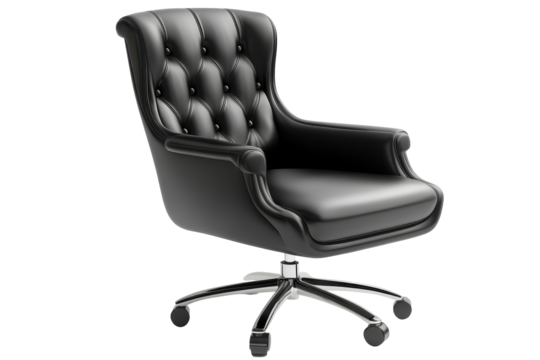 Modern black office chair with ergonomic design displayed clearly on a clean white background - Powered by Adobe