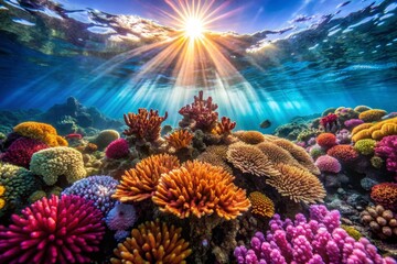 Naklejka premium Vibrant Coral Reef Underwater Scene