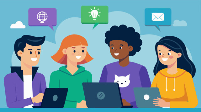 A group of teens engaging in a lively discussion about the ethical implications of hacking and ways to use technology for good.. Vector illustration