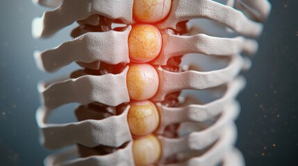 Vertebral column pain illustration, medical anatomy, highlighted discs
