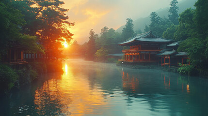 chinese pavilion in the morning