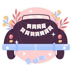 vector illustration of just married car