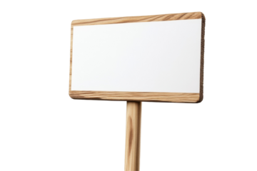 Blank wooden sign on a stick displayed clearly against a clean white background for customization