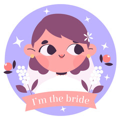 vector illustration of a woman character with i am the bride text