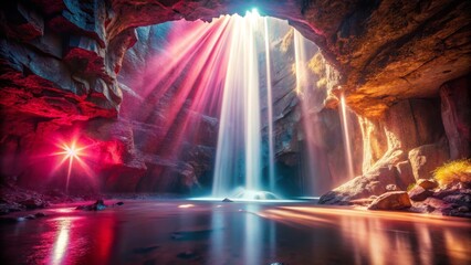 Cave Waterfall with Light Rays