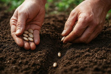 Planting seeds in rich soil is rewarding experience that connects us to nature and promotes digital detox retreat for mind